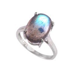 Redgem 925 Silver Ring for Women Natural Labradorite Grey 10X14 MM Oval