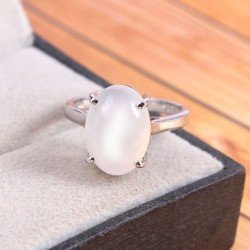 Redgem Sterling Silver Ring for Women Natural Moonstone White 10X14 MM Oval