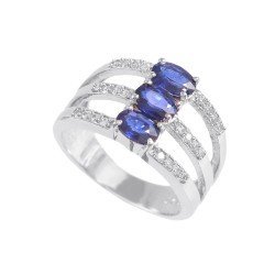 Redgem Sterling Silver Ring for Women Natural Blue Sapphire Blue 4X6 MM Oval