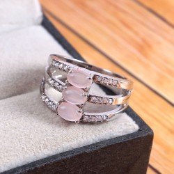 Redgem 925 Silver Ring for Women Natural Rose Quartz Pink 4X6 MM Oval