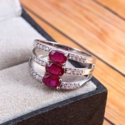 Redgem 925 Silver Ring for Women Natural Ruby Pink 4X6 MM Oval