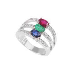Redgem Sterling Silver Ring for Women Natural Blue Sapphire Emerald Ruby Multi 4X6 MM Oval