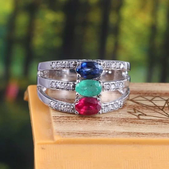 Ruby, Emerald, Blue Sapphire Gemstone factory Ring