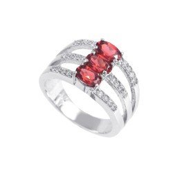 Redgem 925 Silver Ring for Women Natural Garnet Red 4X6 MM Oval