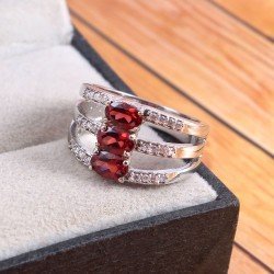 Redgem 925 Silver Ring for Women Natural Garnet Red 4X6 MM Oval