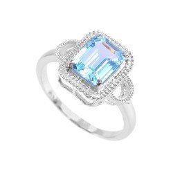 Redgem Sterling Silver Ring for Women Natural Sky Blue Topaz 7X9 MM Rectangle