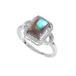 Redgem Sterling Silver Ring for Women Natural Labradorite Grey 7X9 MM Rectangle