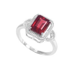 Redgem 925 Silver Ring for Women Natural Garnet Red 7X9 MM Rectangle
