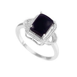 Redgem Sterling Silver Ring for Women Natural Onyx Black 7X9 MM Rectangle