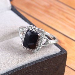 Redgem Sterling Silver Ring for Women Natural Onyx Black 7X9 MM Rectangle