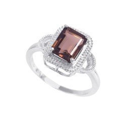 Redgem 925 Silver Ring for Women Natural Smoky Quartz Brown 7X9 MM Rectangle
