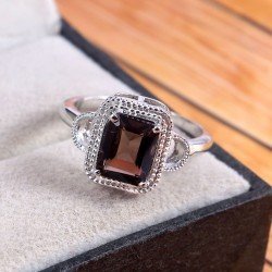 Redgem 925 Silver Ring for Women Natural Smoky Quartz Brown 7X9 MM Rectangle
