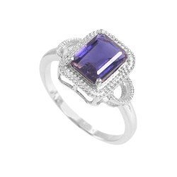 Redgem Sterling Silver Ring for Women Natural Iolite Blue 7X9 MM Rectangle