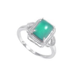 Redgem 925 Silver Ring for Women Natural Onyx Green  7X9 MM Rectangle