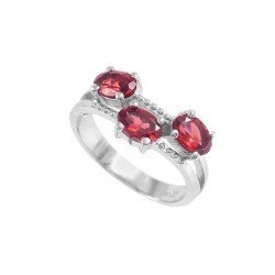 Redgem Sterling Silver Ring for Women Natural Garnet Red 4X6 MM Oval