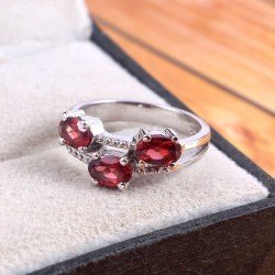 Redgem Sterling Silver Ring for Women Natural Garnet Red 4X6 MM Oval