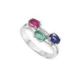 Redgem 925 Silver Ring for Women Natural Blue Sapphire Emerald Ruby Multi 4X6 MM Oval