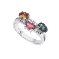 Redgem 925 Silver Ring for Women Natural Tourmaline Multi 4X6 MM Oval