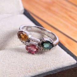 Redgem 925 Silver Ring for Women Natural Tourmaline Multi 4X6 MM Oval