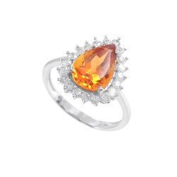 Redgem 925 Silver Ring for Women Natural Citrine Yellow 8X12 MM Pear