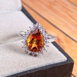 Redgem 925 Silver Ring for Women Natural Citrine Yellow 8X12 MM Pear