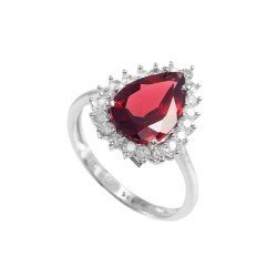 Redgem Sterling Silver Ring for Women Natural Garnet Red 8X12 MM Pear