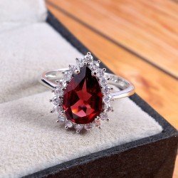 Redgem Sterling Silver Ring for Women Natural Garnet Red 8X12 MM Pear