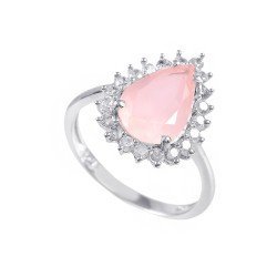 Redgem 925 Silver Ring for Women Natural Rose Quartz Pink 8X12 MM Pear