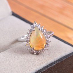 Redgem Sterling Silver Ring for Women Natural Ethiopian Opal  Yellow 8X12 MM Pear