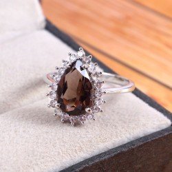 Redgem Sterling Silver Ring for Women Natural Smoky Quartz Brown 8X12 MM Pear