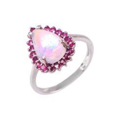 Redgem 925 Silver Ring for Women Natural Rainbow Moonstone White 8X12 MM Pear