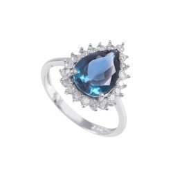 Redgem 925 Silver Ring for Women Natural London Blue Topaz 8X12 MM Pear