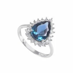 Redgem 925 Silver Ring for Women Natural London Blue Topaz 8X12 MM Pear