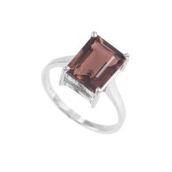 Redgem Sterling Silver Ring for Women Natural Smoky Quartz Brown 8X10 MM Rectangle