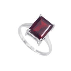 Redgem 925 Silver Ring for Women Natural Garnet Red 8X10 MM Rectangle