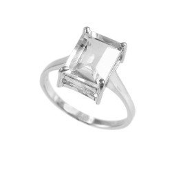 Redgem Sterling Silver Ring for Women Natural Rock Crystal  Colorless 8X10 MM Rectangle