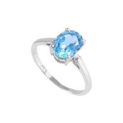 Redgem Sterling Silver Ring for Women Natural Sky Blue Topaz 7X9 MM Oval