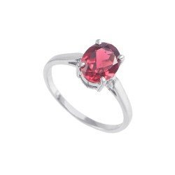 Redgem 925 Silver Ring for Women Natural Garnet Red 7X9 MM Oval
