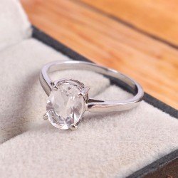 Redgem Sterling Silver Ring for Women Natural Rock Crystal  Colorless 7X9 MM Oval