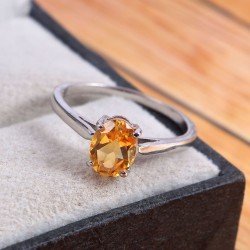 Redgem Sterling Silver Ring for Women Natural Citrine Yellow 6X8 MM Oval