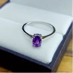 Redgem 925 Silver Ring for Women Natural Amethyst Purple 6X8 MM Oval Redgem 925 Silver Ring for Women Natural Amethyst Purple 6X8 MM Oval