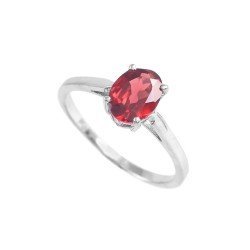Redgem Sterling Silver Ring for Women Natural Garnet Red 6X8 MM Oval