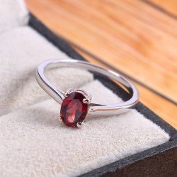 Redgem Sterling Silver Ring for Women Natural Garnet Red 6X8 MM Oval
