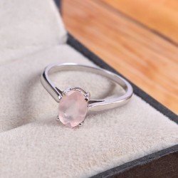 Redgem 925 Silver Ring for Women Natural Rose Quartz Pink 6X8 MM Oval