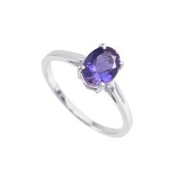 Redgem Sterling Silver Ring for Women Natural Iolite Blue 6X8 MM Oval