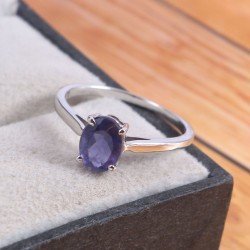 Redgem Sterling Silver Ring for Women Natural Iolite Blue 6X8 MM Oval