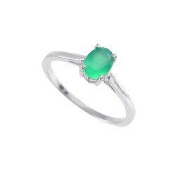 Redgem 925 Silver Ring for Women Natural Onyx Green  6X8 MM Oval
