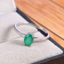 Redgem 925 Silver Ring for Women Natural Onyx Green  6X8 MM Oval