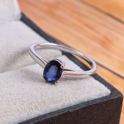 Redgem 925 Silver Ring for Women Natural Blue Sapphire 5X7 MM Oval