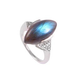 Redgem 925 Silver Ring for Women Natural Labradorite Grey 10X20 MM Marquise
